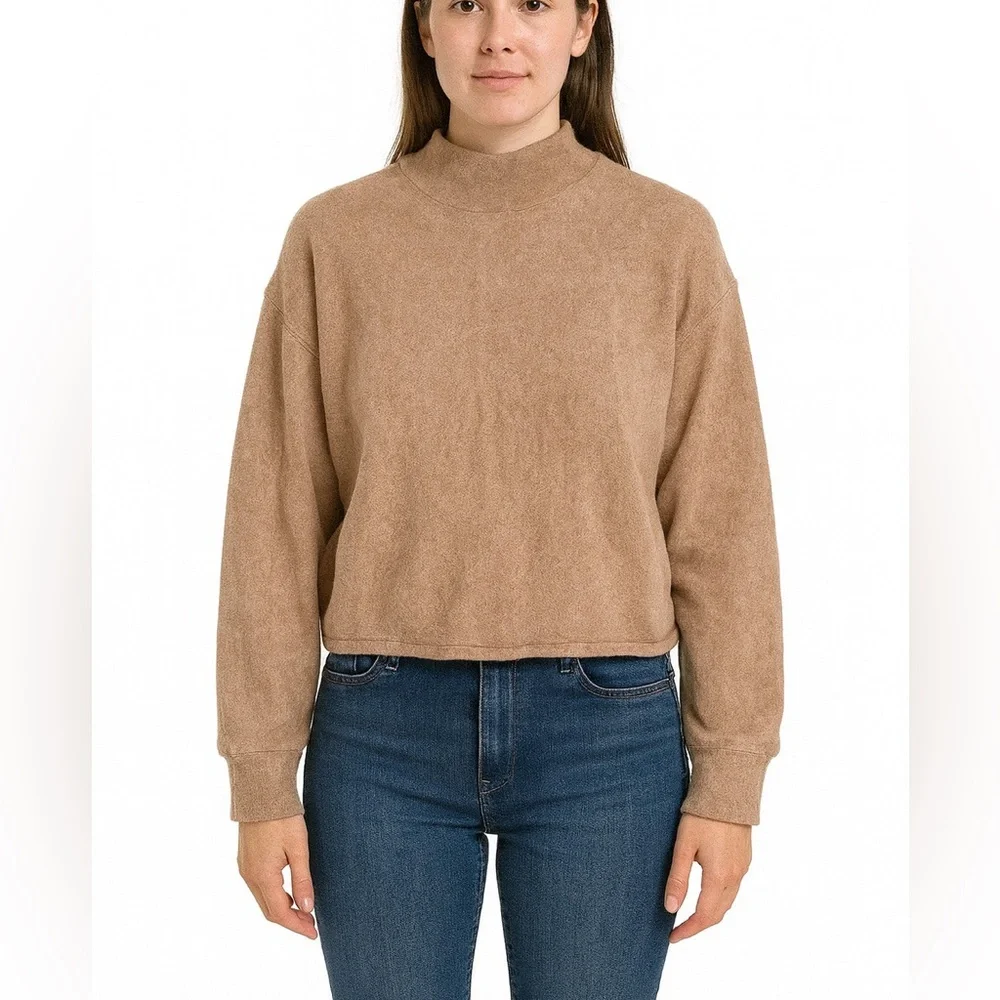 Socialite Mock Neck Soft Cloud Jersey Long Sleeve Top Camel Beige,‎ Size L, NWT